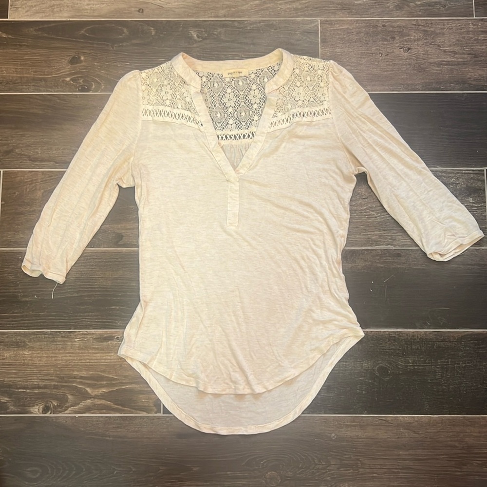 Cream Colored T-shirt with Lace and Crochet Detail